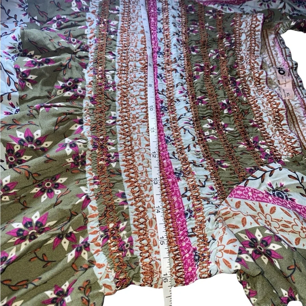 SO Floral boho Rayon Top with Pink‎ and Green Accents size XL